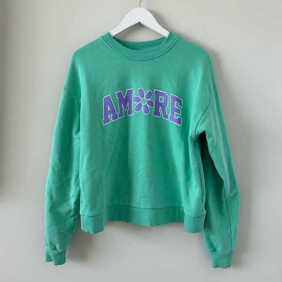ASOS Design Amore Green Oversized Soft Crewneck Sweatshirt Sweater Size Small 4 - Picture 1 of 7